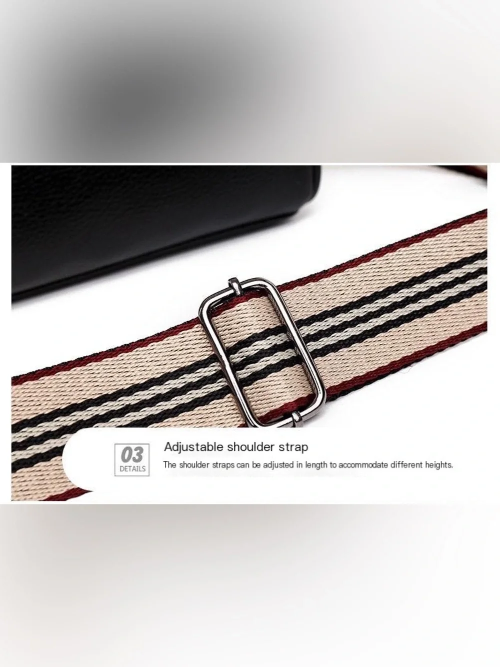 Off White Genuine Leather Crossbody Bag with Striped Strap